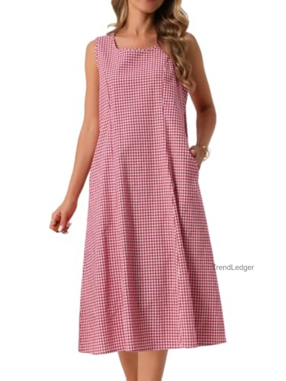 Sleeveless Plaid Midi Dress A-Line Tank Dress Casual Summer